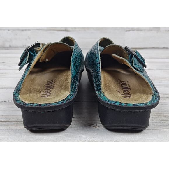 ALEGRIA Mules, Clogs, Slip Ons Greenish/Bluish Leather w/a Floral Pattern - Picture 4 of 8